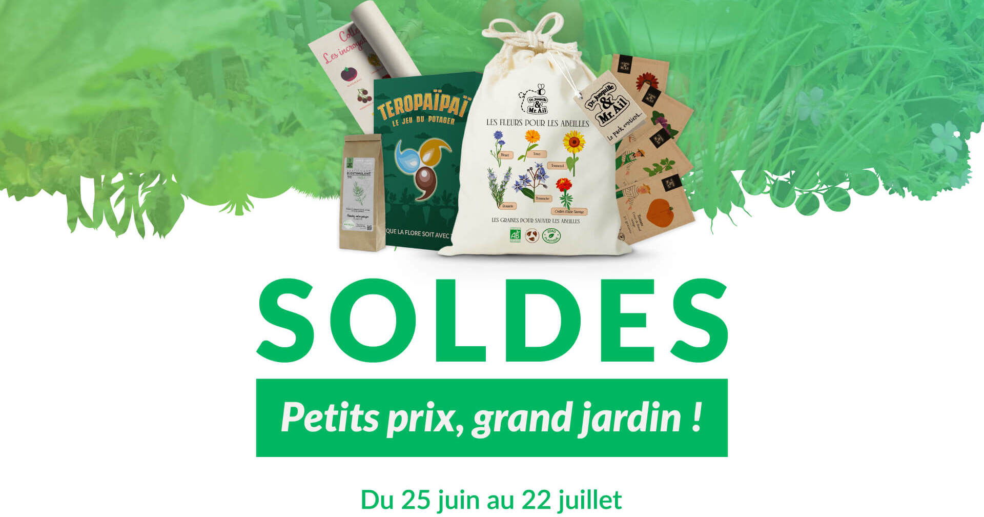 Soldes 2025 - LP_Bannière LP - Mobile - c (1) Dr. Jonquille et Mr. Ail - semences bio et reproductibles - soldes été 2025