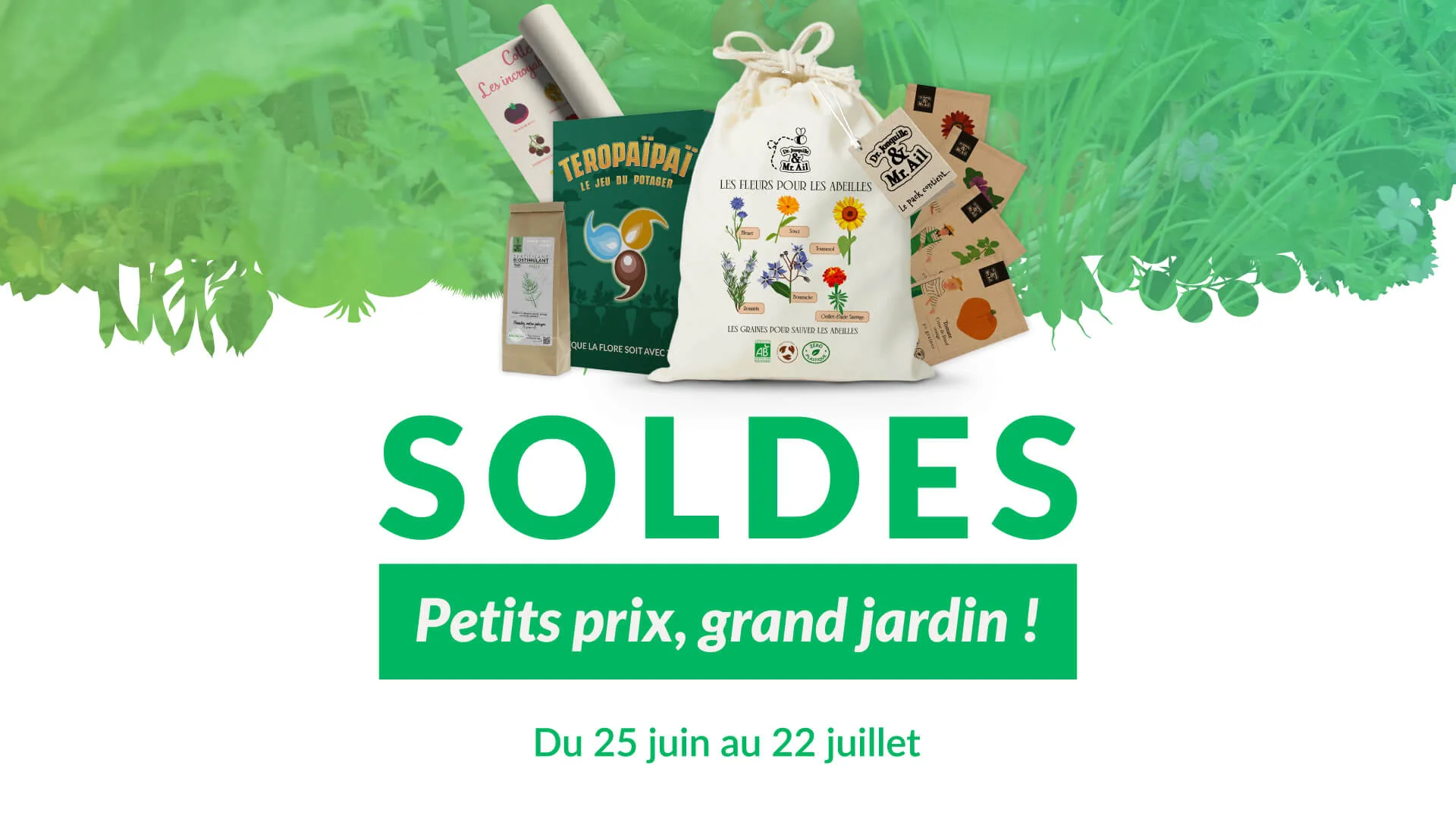 Soldes 2025 - LP_Bannière LP - Mobile - c Dr. Jonquille et Mr. Ail - semences bio et reproductibles - soldes été 2025