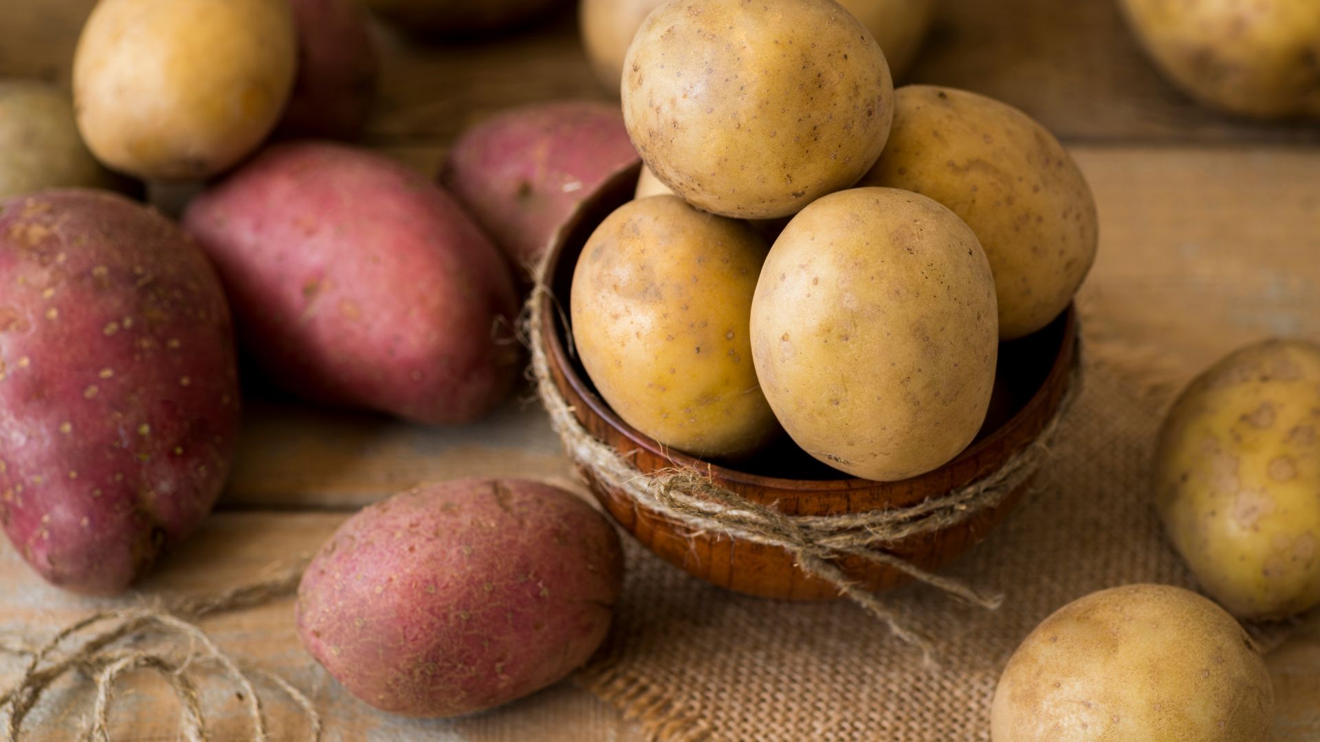 Différentes variétés de pommes de terre sur une table